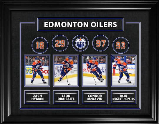 Edmonton Oilers Connor McDavid, Leon Draisaitl, Zach Hyman, Ryan Nugent-Hopkins Framed Print 36.5" x 28"